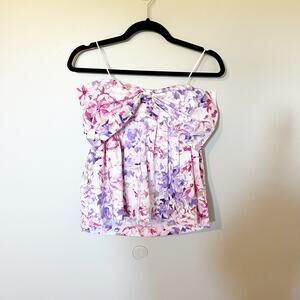Express pink purple floral‎ strapless bow top women’s xs